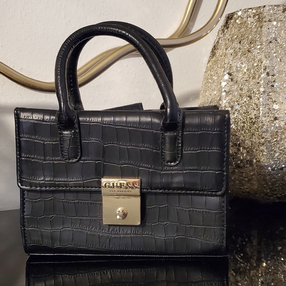 💕 GUESS 💕 Black Croc-Embossed Satchel